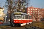 K2 1044 fährt als Dienstwagen durch die Haltestelle Vystaviste hl. vstup in Richtung Betriebsbahnhof Pisarky. (20.02.2015)