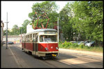 Am 24.5.2016 war dieser Oldtimer Tramwagen Nummer 17 als Messtriebwagen in Liberec unterwegs. Am anderen Fahrzeugende führte er außen angehängt ein Messrad mit.