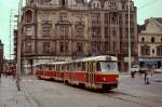 Zwei Tatra-T3 mit dem führenden Tw 199 im August 1977 auf dem namesti Republiky