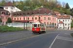 Auf der Talfahrt von Chotkovy sady kommend ist der 1931 von Ringhoffer DSM gebaut Triebwagen Nr.