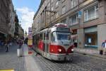 Tatra T3R.PLF am 16.07.2014 in der Innenstadt von Prag.