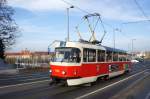 Tschechische Republik / Straßenbahn Prag: Tatra T3SUCS - Wagen 7142 ...aufgenommen im März 2015 an der Haltestelle  Prašný most  in Prag.