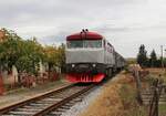 T478.2006 fuhr am 07.10.23 einen Sonderzug im Rahmen des Badotka Treffen in Lužná u Rakovníka einen Sonderzug von Lužná u Rakovníka nach Kolesovice. Hier ist der Zug in Kolesovice zu sehen.