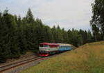 Die T478 2006 (751 236) mit einem Schlafwagen auf dem Weg von Benesov nach Chemnitz Hilbersdorf, als SV 44380.