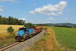 Mn 87301 von As nach Cheb mit der 742 728 und Holz beladenen Waggons.