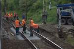Gleiserneuerung an der Strecke , Gleise eines BÜ werden erneuert, Nähe Usti nad Labem zapad.