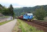 363 065-4 zu sehen mit einem leeren Kohlezug am 06.06.22 in Ústí nad Labem-Střekov.