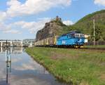 363 289-0 zu sehen mit einem Holzzug am 01.05.25 in Ústí nad Labem-Střekov.