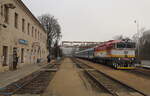 Ankunft des OS 4816 aus Brno mit der Blitz 754 012 auf dem Weg nach Trebic.