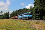 Nex 53285 mit 753 617 und 615 kurz nach Abfahrt vom Bahnhof Jestrebi auf dem Weg in die SK.