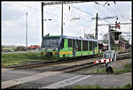 VT 44 Die Länderbahnen verläßt hier am 19.4.2023 um 13.36 Uhr den Bahnhof Brezno u Chomutova in Richtung Chomutov.