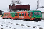 845 413 Triebwagen wartet im Bahnhof von Volary CZ am 19.2.26.