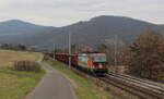 IDS Cargo 193 276 mit einem leeren Ea Kohlezug bei Sebuzin in Richtung Usti nad Labem unterwegs. Aufgenommen am 20.03.2023