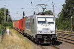 Metrans 386 007 mit Containern, Saarmund, 11.08.2022