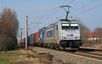 Am 16.02.17 führte 386 012 der Metrans einen Containerzug durch Greppin Richtung Leipzig.