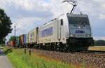 Metrans 386 012-9 mit Containerzug in Fahrtrichtung Verden(Aller).