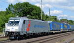 PKP CARGO INTERNATIONAL a.s., Ostrava [CZ] mit der Akiem Lok  186 351-3  (NVR-Nummer: 91 80 6186 351-3 D-AKIEM] und KLV-Zug am 02.06.22 Höhe Bf.