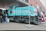 Plug-In-Hybrid-Rangierlokomotive HSL-700, modernisiert von ASELSAN und TÜLOMSAS, steht auf dem Gleis- und Freigelände der Messe Berlin anlässlich des  Tags des Eisenbahners  im Rahmen