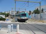 EMU is arriving to Station Sidi Bou Said in TGM (Tunis-Goulette-Marsa)line.