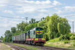 Diesellokomotive TschME3-5595 mit einem Güterzug fährt nach Ivano-Frankivsk / Bystrytsia, Ukraine / 25.06.2025