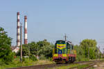 Diesellokomotive TschME3-5595 folgt Güterwagen in Khryplyn / Bystrytsia, Ukraine / 25.06.2025