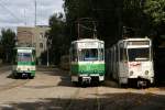 Das sind die Strassenbahnen 23, 34 und 37 im Depot von  Zhytomyr.