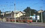 Straßenbahn Lwiw/Ukraine: Am 06.08.1994 fährt ein Tatra KT4SU-Doppel (vorne Tw 1075) zum Hauptbahnhof