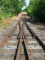 Zufahrt aus dem Bahnhof Balsa zum Gleisdreieck der 2009 stillgelegten Schmalspurstrecke von Nyiregyhaza nach Dombrad und Balsa, 29.