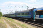 Kurswagen aus Kyiv Pas & Tschop im EC 142  Franz Liszt  von Budapest-Keleti nach Wien Westbahnhof, am 28.07.2026 in Hegyeshalom.