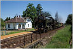 Die MAV Dampflok 424 247 fährt mit einem Sonderzug von Budapest, vorbei am Plattensee (Balaton) nach Tapolca.