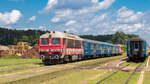 M 41 2143 hat gerade einen Zug nach Nyíradony geschleppt, der auf dem Weg nach Norgen mitten im Wald liegengeblieben war.