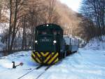 LEV D02 501 im Wald mit einem Personenzug von Miskolc nach Garadna, am 18. 02. 2011. 