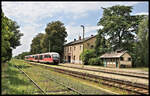 Wegen einer Verspätung des Gegenzuges musste die Desiro Doppeleinheit mit 426024 an der Spitze außerplanmäßig am 15.7.2022 um 14.11 Uhr im Bahnhof Mezölac auf der Fahrt nach