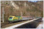 GySEV 470.502 mit dem EC 151  Emona  von Wien Hbf. nach Ljubljana (Laibach) am 1.2.2021 kurz vor dem Bahnhof Peggau-Deutschfeistritz aufgenommen. 