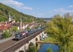 Die Ungarische 470 505 in Diensten von der Wiener Lokalbahn Cargo mit Autotransport Richtung Norden.(Gemünden am Main 5.5.2016)