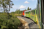 Schmalspurbahn Balatonfenyves (HU)  Auf neuen Gleisen schlängelt sich der drei Wagen lange Zug nach Csisztafürdő, einem Dorf südöstlich von Balatonfenyves mit einem