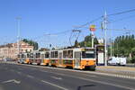 Hungary, Budapest,BKV  Trams 4093+4123+4100 on line 1, at the stop  Kőbányai út/Könyves Kálmán körút   Könyves Kálmán körút  7/5/2015