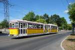 Nachschuss auf Tramwagen 100 der Straßenbahn Miskolc, 10.7.16