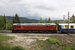 UK-CRSHU 047 375 des ungarischen EVU Continental Railway Solution mit dem SR 14804 (Semmering - Breitenstein) am 09.Juni 2018 nach dem Kartnerkogel-Viadukt kurz vor der Haltestelle Wolfsbergkogel.