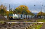 Gysev Siemens Vectron 471 004-6 mit LKW Walter KLV am 25.10.25 in Kahl am Main