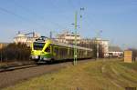 Der von der GySEV/Raaberbahn bei Stadler neubeschaffte Elektrotriebwagen  FLIRT , 415 500 war am 03.01.2014 als R9154 von Sopron nach Szombathely unterwegs.