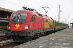GYSEV - 1116 063 wartet am 4.02.2014 mit dem Regionalzug nach Sopron am Bahnteig 1 in Szombathely auf die Abfahrt.