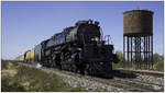 Union Pacific No 4014 Big Boy fährt bei den 150 Jahr Feierlichkeiten der Transkontinental Eisenbahn dem  The Great Race Across the Southwest  von Yuma nach Casa Grande, fotografiert beim alten