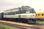 Eine EMD F-7 Diesellok in Northern Pacific Railway Farben steht Juli 2003 in Spokane Washington.