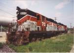 Bangor and Aroostook Railroad GP-7 #73 und #60 steht Juni 1991 im Northern Maine Junction, Bangor Maine.
