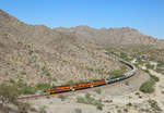 After interchanging with BNSF at Castle Hot Springs, 3999, 3997, 3998, 4001 & 4002 pass Hope as they return to Parker, 29 October 2019.