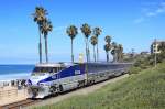 453 powers Pacific Surfliner 769 (0925 San Diego-Santa Barbara) past San Clemente, 16 July 2014.

