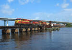 817 & 804 cross the St Lucie River in Stuart while hauling train 206 to Jacksonville, 16 June 2022
