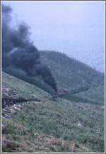 Das Gleiche nochmals von oben auf einen nachfolgenden Dampfzug.