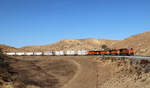 Dieser BNSF-Containerzug hat den Tunnel 2 soeben verlassen und rollt talwärts Richtung Caliente - Bakersfield.